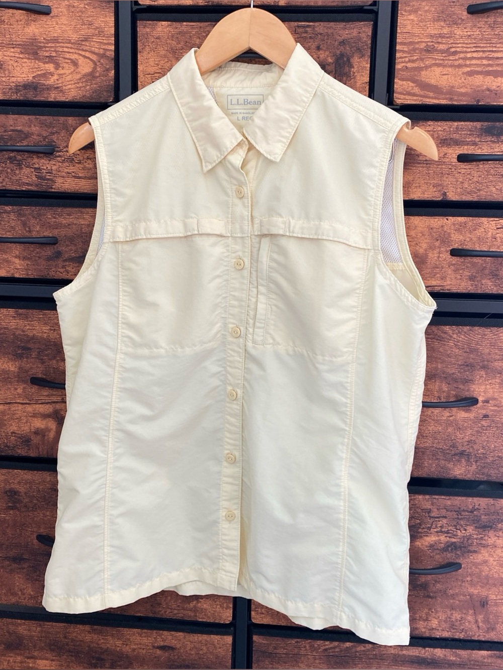 LL Bean Yellow Sleeveless Fisherman Vented Top Hiking Mesh Shirt Women Size L